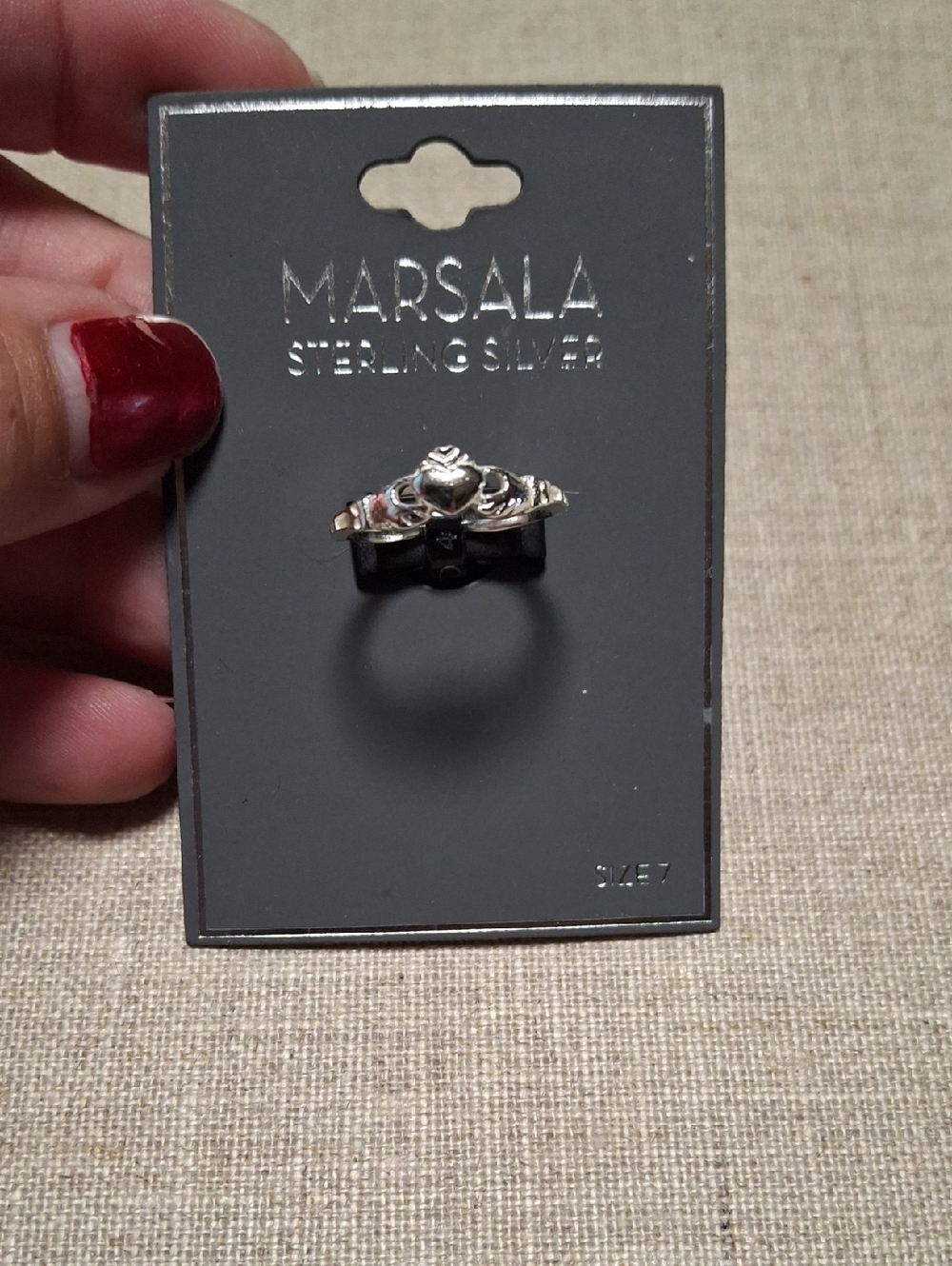Marsala Sterling Silver Heart Claddagh Ring in Silver Size 7